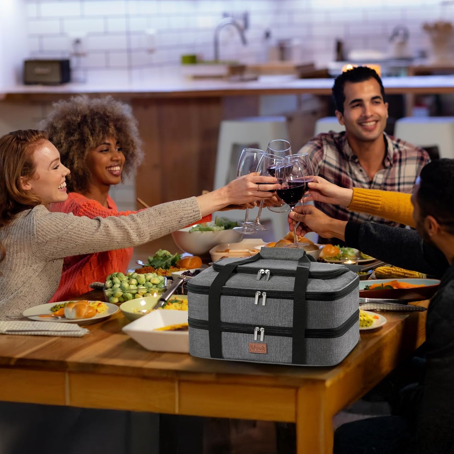 Lifewit Double Decker Casserole Carrier for Hot and Cold Food, Insulated Casserole Dish Carrier Carrying Case with Tool Room, Thermal Bag for Potluck Parties Cookouts Fits 9"×13" Baking Dish, Black