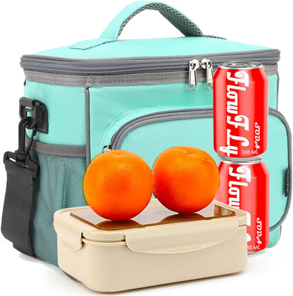FlowFly Insulated Reusable Lunch Bag Adult Large Lunch Box for Women and Men with Adjustable Shoulder Strap,Front Zipper Pocket and Dual Large Mesh Side Pockets,Cherry - Colors B
