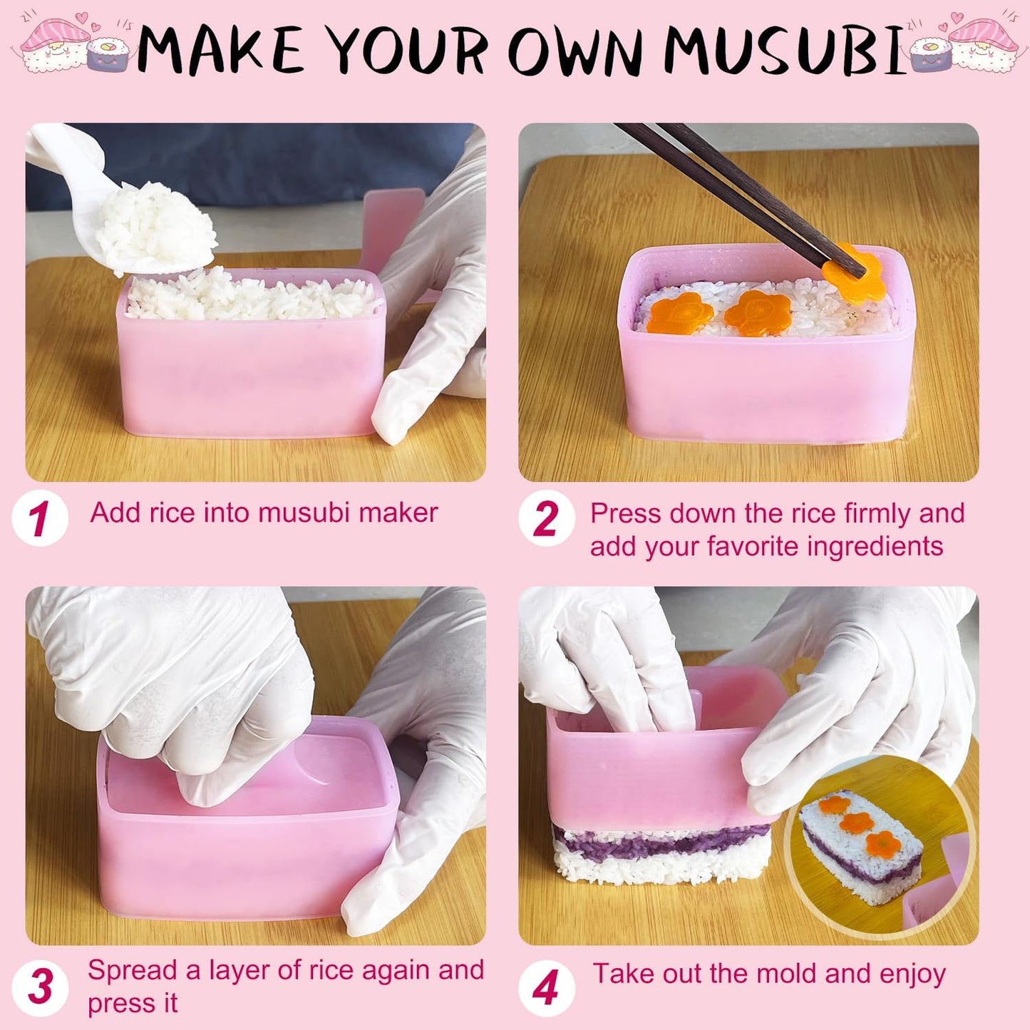 TAORISH Onigiri Mold, 8 Pcs Rice Mold Musubi Maker Kit, Musubi Maker Press Mold, Classic Triangle Rice Ball Mold Maker Sushi Mold for Kid Lunch Bento, Home DIY, Standard