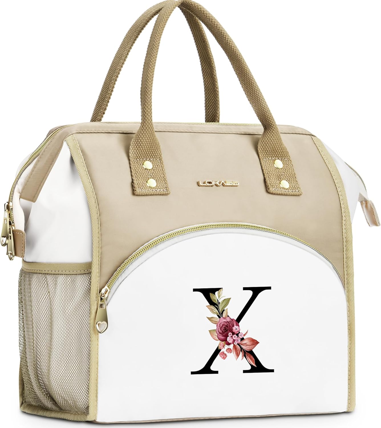 Initial Lunch Bag Women, Cooler Insulated Lunch Bag for Girls, Large Adult Leakproof Lunch Box for Picnic Work, Personalized Tote Bag, Birthday Gifts/Mothers Day Gifts, Letter K.
