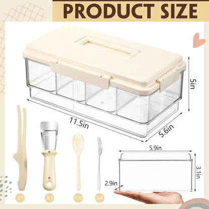 Chilled Condiment Caddy with Handle 4 Containers Taco Bar Serving set for a Party 1 Tong, 1 Ice Scraper, 4 Metal Forks, 20 Spoons for Mimosa Bar Supplies Accessories(Pink)