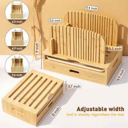 Bamboo Bread Slicer for Homemade Bread Adjustable Width Slicing Guides, Compact Loaf Cutter for Perfect Slices