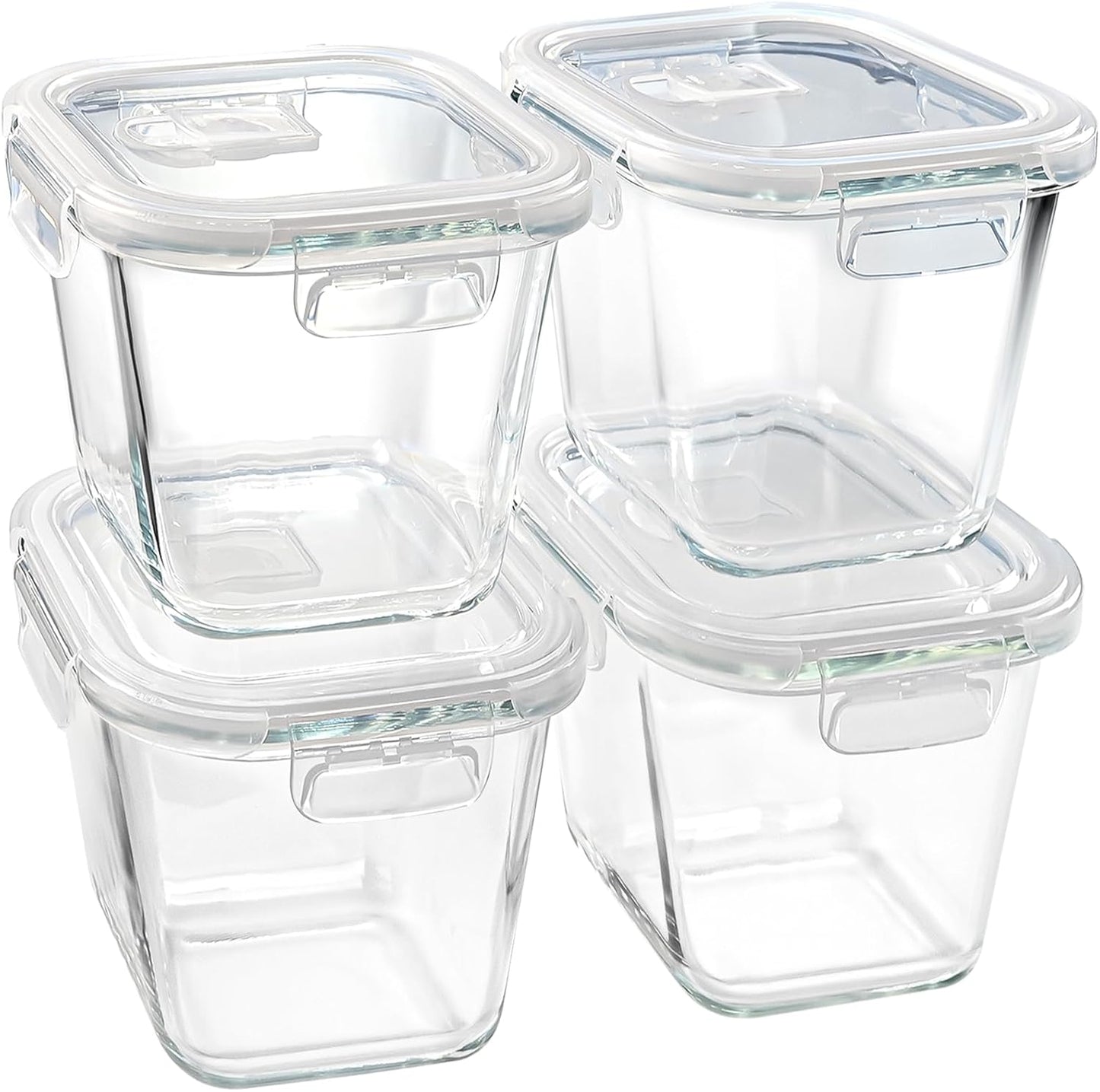 Glass Soup Containers with Lids 32oz - Borosilicate Glass Storage Containers 4 Cup, Freezer to Microwave Safe, Airtight Leak Proof, Square Meal Prep Containers for Lunch Travel- 6 Pack