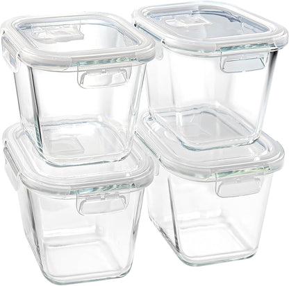 Glass Soup Containers with Lids 32oz - Borosilicate Glass Storage Containers 4 Cup, Freezer to Microwave Safe, Airtight Leak Proof, Square Meal Prep Containers for Lunch Travel- 6 Pack