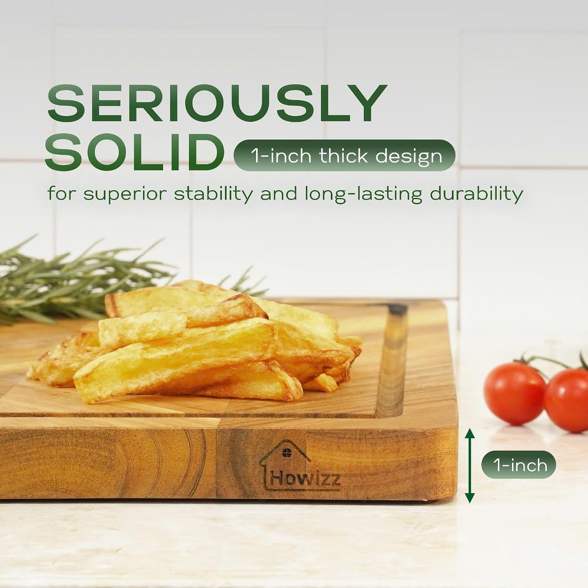 Solid Acacia Wood 20"x15" Large Cutting Board Butcher Block