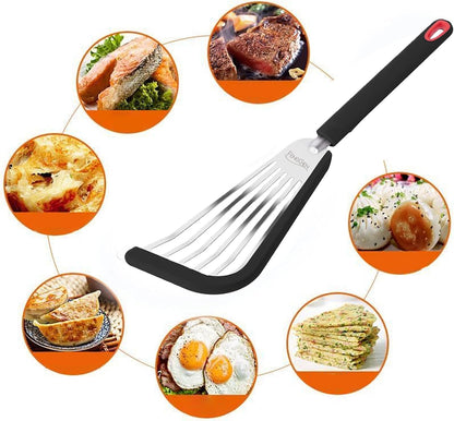 Nonstick Fish Spatula With Silicone Edge, FENGCHEN Silicone Fish Spatula, Heat-Resistant Fish Turner Spatula,Fish Spatulas For Cooking, For Scrapping, Flipping, Frying, Turning Foods (Silver)
