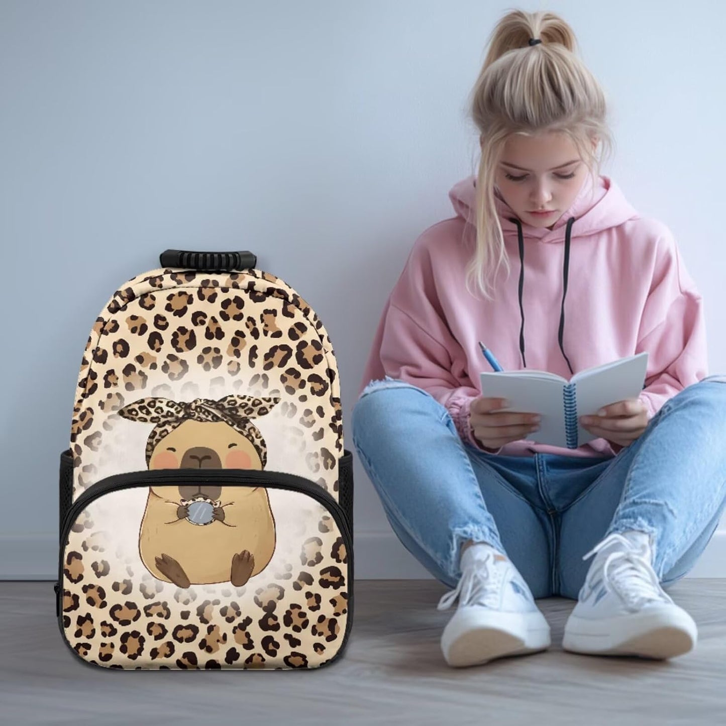Highland Cow Backpack with Lunch Box Set for Kids Sunflower School Backpack for Girls Boys Back to School Bag Student Travel Backpacks Reusable Utensils Pen Case Water Bottle Bag 5PCS