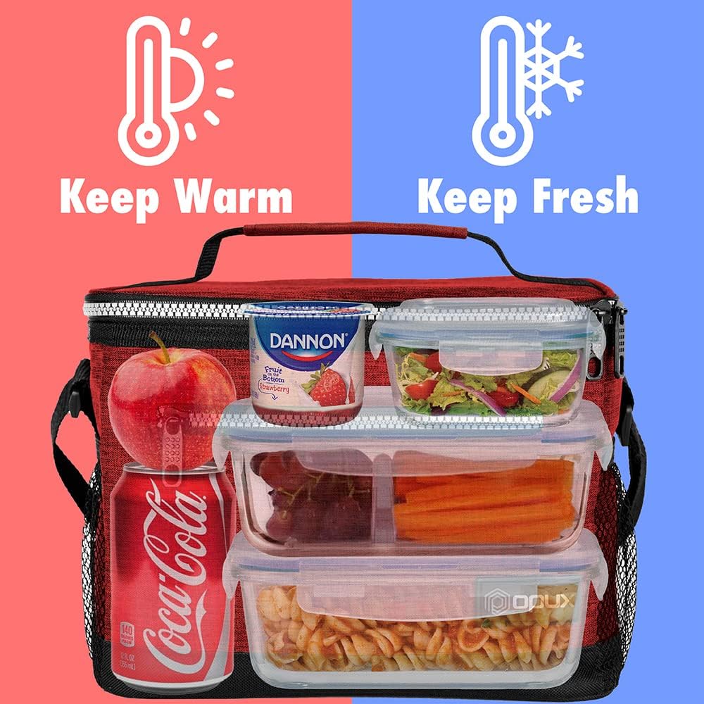 opux Insulated Lunch Box Men Women, Lunch Bag for Work School, Leakproof Soft Cooler Tote Adult, Large Lunch Pail Kids Boys Girls, Picnic Beach Food Bag with Shoulder Strap, Purple Floral