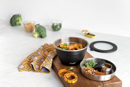 S'well Stainless Steel Salad Bowl Kit 64oz, Peacock Blue, Comes with 2oz Mini Canister and Removable Tray for Organization, Leakproof, Easy to Clean, Dishwasher Safe