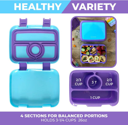Kids Lunch Box - Bento Box for Boys Toddler Daycare, 4 Portion Sections with Lid, Snack Container Pre-School Kid Lunches Toddlers Removable Tray BPA Free, 3+ Years Old, Blue Rocket Dinosaur