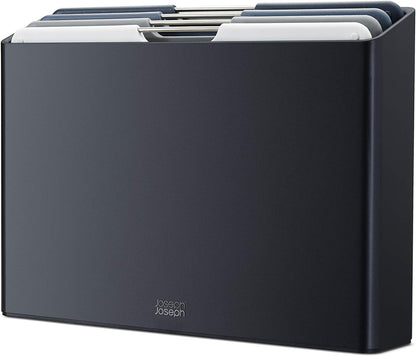 Joseph Joseph Folio 4-Piece Colour coded Cutting Board Set, Slimline case for organized Kitchen storage, Graphite