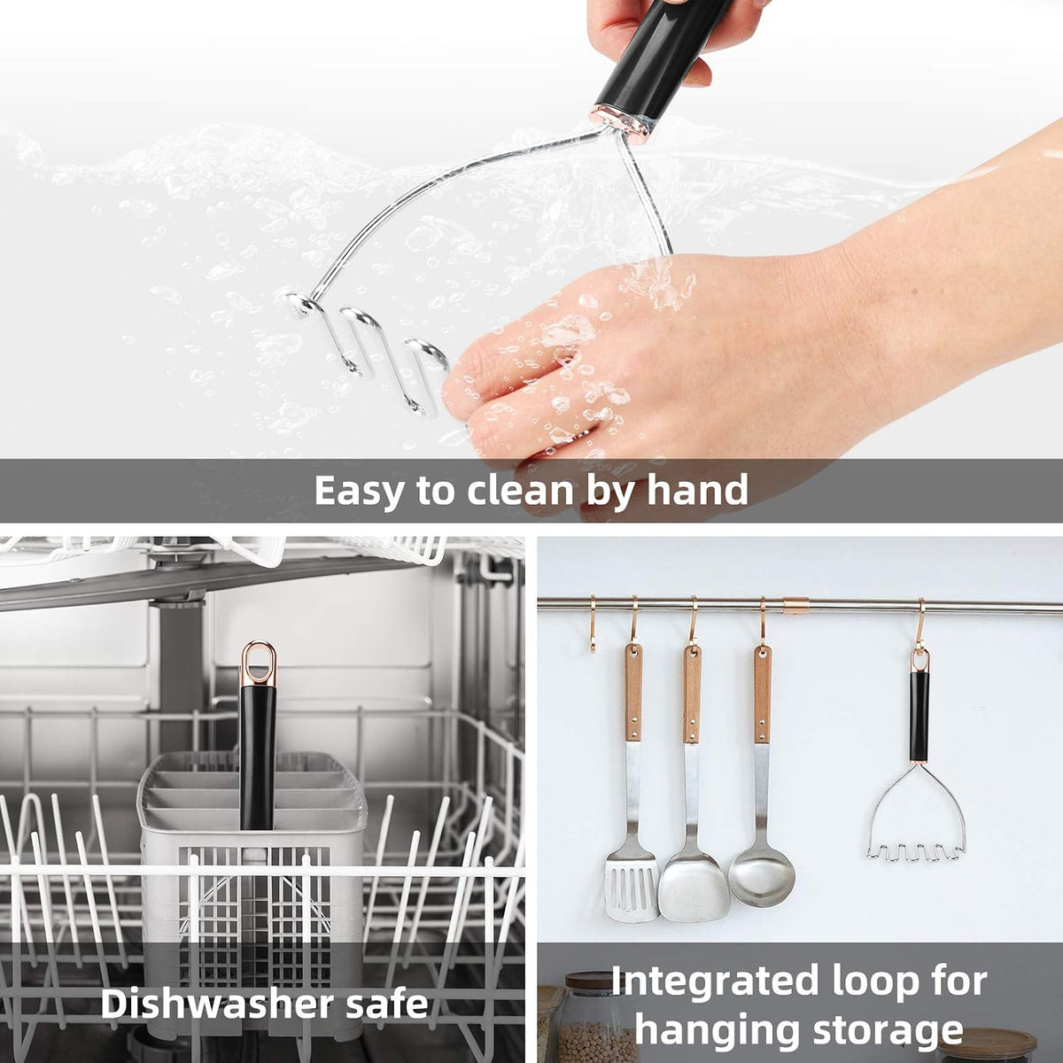 Potato Masher, Large Heavy Duty Stainless Steel Mashed Potato Masher Kitchen Tool, Professional Metal Wire Smasher for Bean, Avocado, Vegetable-10.24 inch （Silver）