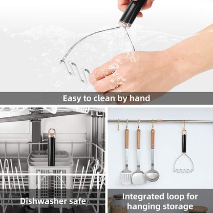 Potato Masher, Large Heavy Duty Stainless Steel Mashed Potato Masher Kitchen Tool, Professional Metal Wire Smasher for Bean, Avocado, Vegetable-10.24 inch （Silver）