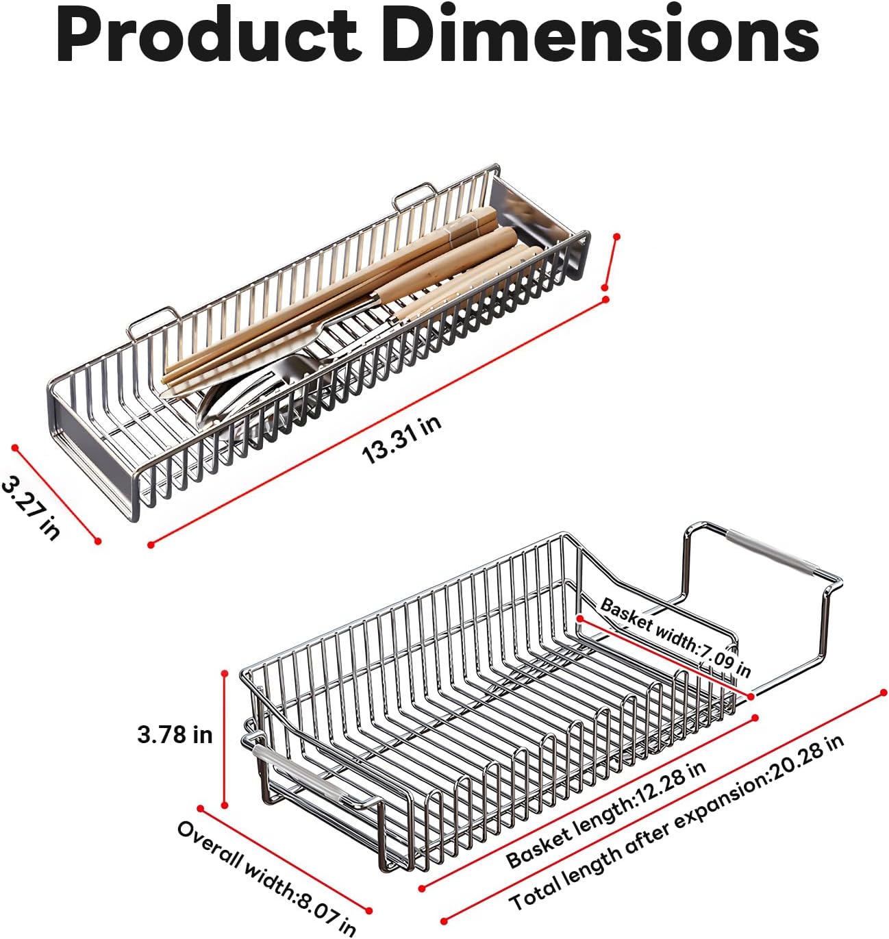 Expandable Over The Sink Dish Drainer Drying Rack, Stainless Steel Metal, Small Adjustable Dish Drainer Drying Rack for Kitchen Counter, Space Saving for Compact Kitchen