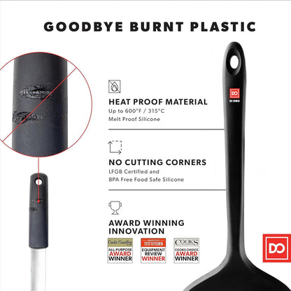 DI ORO Silicone Turner Spatula Set - Kitchen Spatulas for Nonstick Cookware - Cooking Utensils for Flipping Eggs & Pancakes - 600°F Heat-Resistant BPA Free Turners - Dishwasher Safe (4pc, Black)