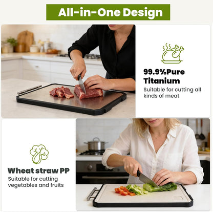 Titanium Cutting Board, Double Sided Pure Titanium Chopping Board, 16”×10”