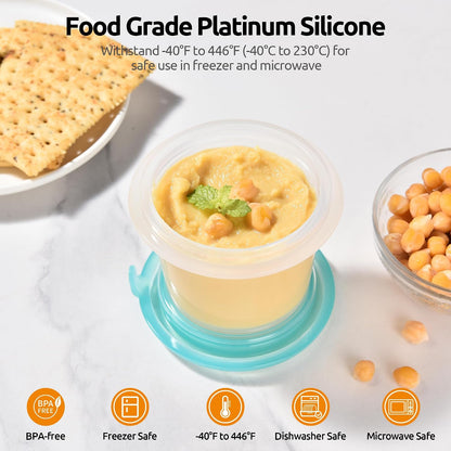 U-Taste Silicone Food Storage Containers Set: Meal Prep Box with Airtight Lid, Freezer & Microwave Safe, Date Marking Circle, Clear cup/oz/ml Measurement for Dry & Wet Deli -2oz/4oz/8oz/16oz, Aqua Sky