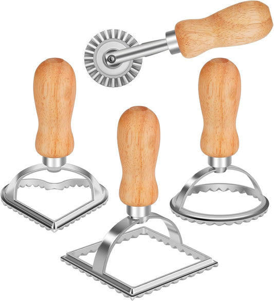 TACGEA Ravioli Stamp Maker Cutter with Pasta Cutter Wheel (Set of 4)