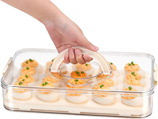 2-Layer Deviled Egg Containers with Lid, Plastic Deviled Egg Platter Tray Carrier with Handle for 40 Eggs, Clear Portable Stackable Egg Holder Storage for Fridge Party Picnic (2 layers)
