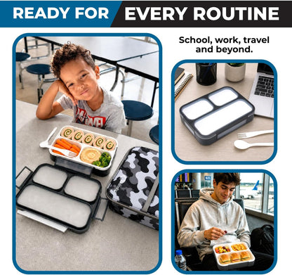 kinsho Lunch Box for Kids Boys Girls - Bento Box Set with Insulated Bag and Ice Pack, 6 Compartment Leak Proof Food Container, BPA-Free, Microwave Safe, Ideal for School & Work, Teal