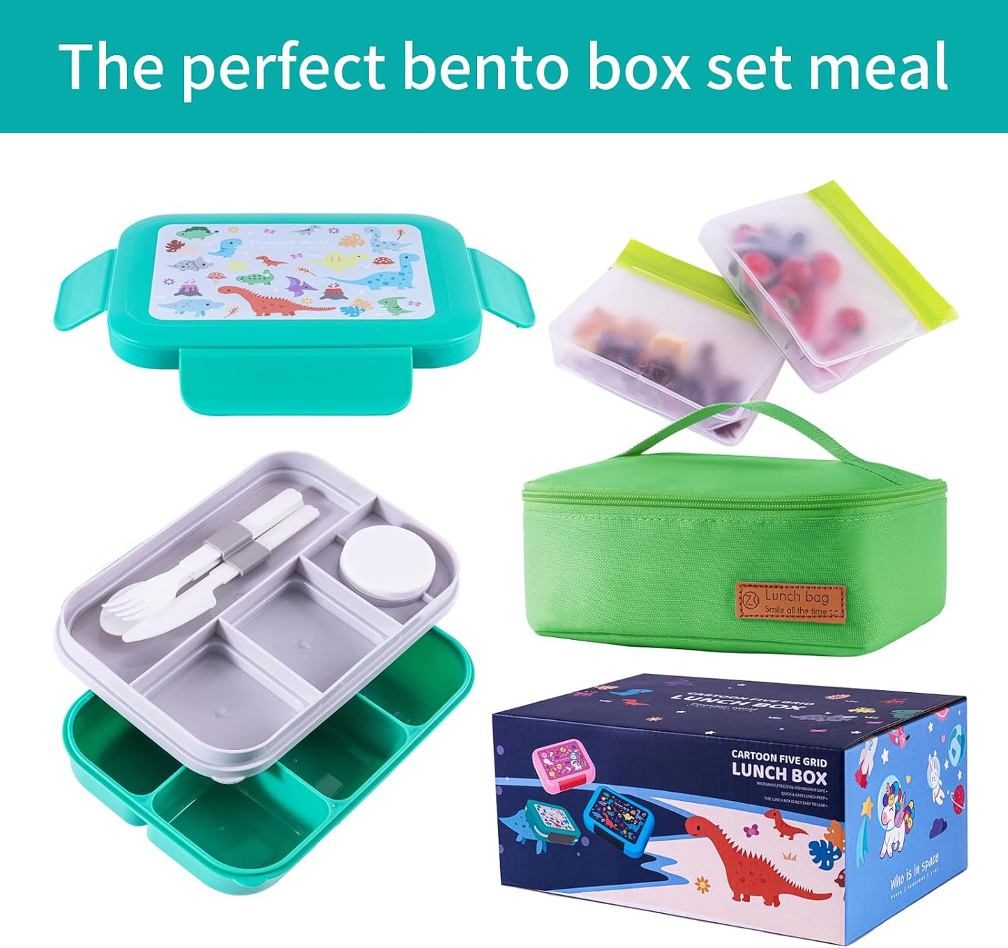 Bento Box for Kids Girls Boys, Adult,8-Compartment Leak-Proof Toddler Lunch Box for School, Drop-Proof Kids Lunch Containers with Insulated Bag, Microwave & Dishwasher Safe, BPA-Free,(Blue)