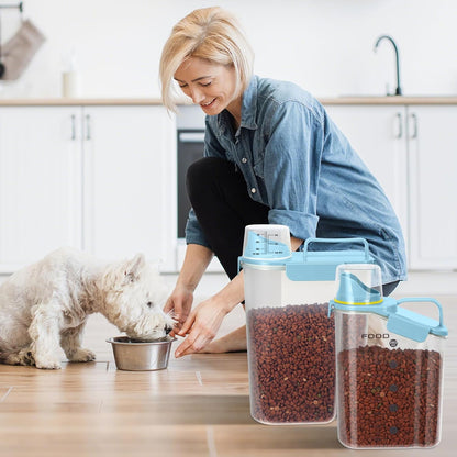 LEAWALK 5-7Lbs Dog Cat Food Storage Container with Upgraded Large Nozzle BPA-free, 4 Snap Seals Plastic Pet Food Storage Containers with Handles are Easy to Clean and Carry