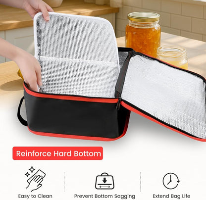 Insulated Resuable Casserole Carrier Bag for Hot or Cold Food, Foldable Portable Prep Carrier, Thermal Food Transport Bag for 9''x13'' & 11''x15'' Baking Pan, Travel Picnic Cake Dessert lunch, Black