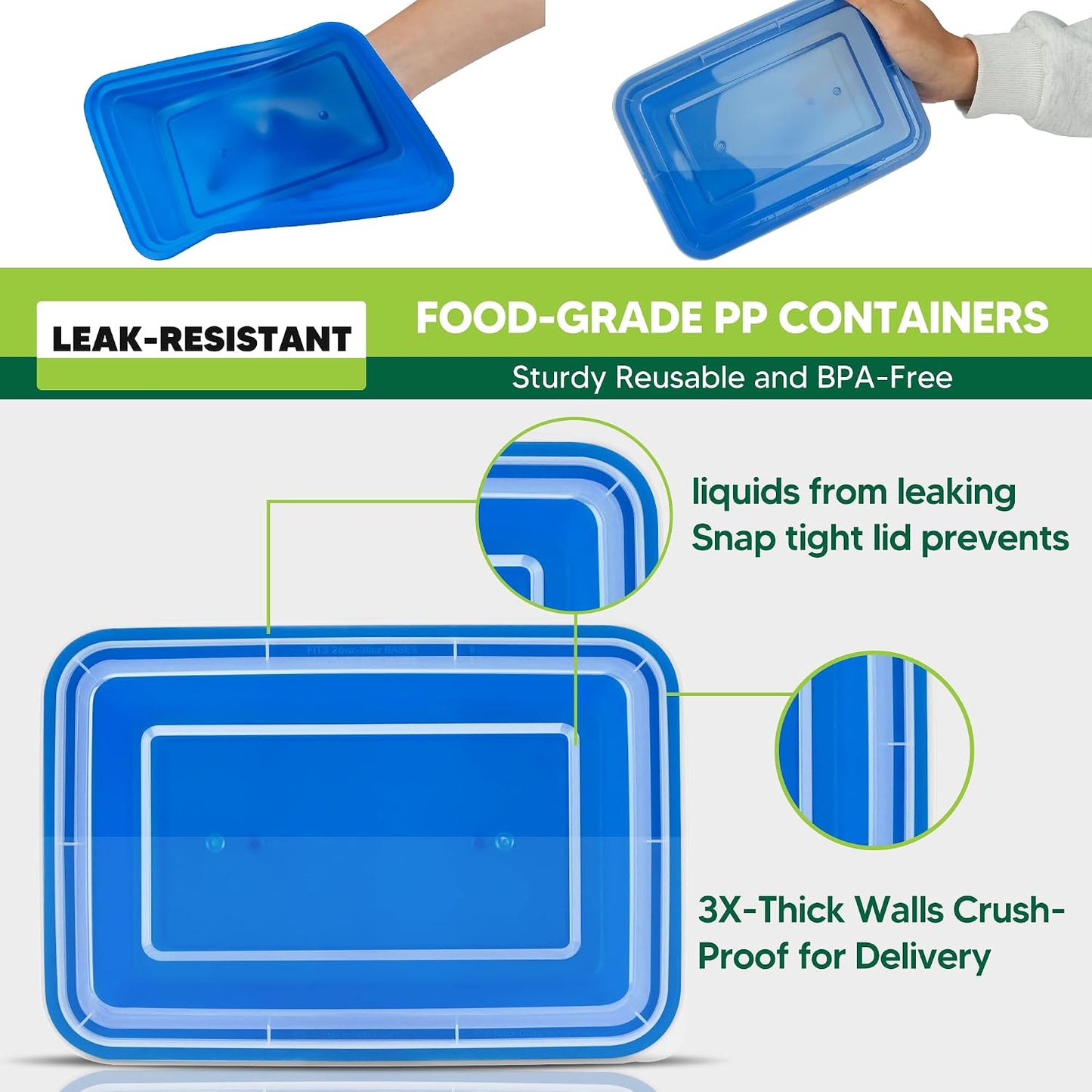 50 Pack Meal Prep Containers with Lids 38oz - BPA-Free, Reusable, Leakproof Food Storage Containers - Microwave/Dishwasher/Freezer Safe, To Go Take Out Plastic Food Storage Pans(Blue)