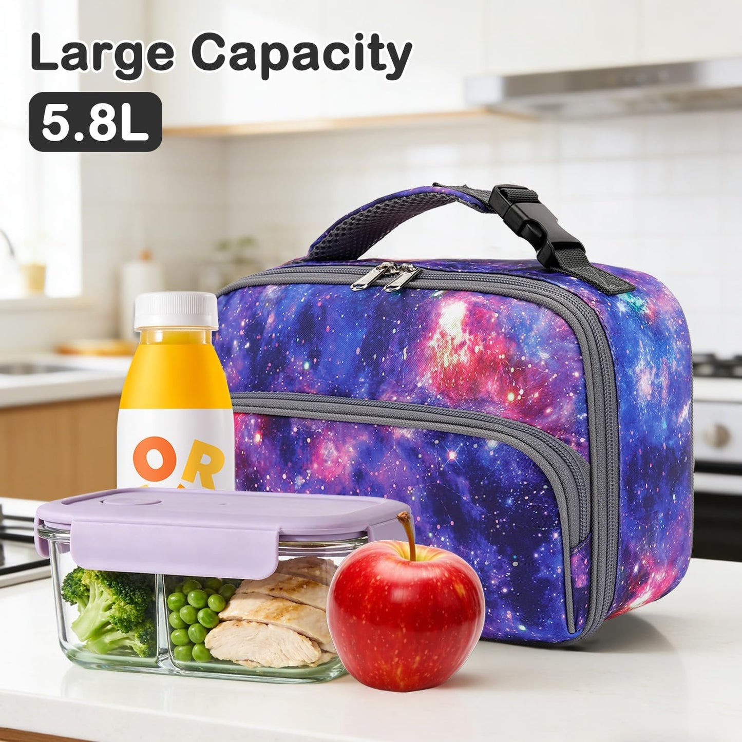 FlowFly Kids Lunch box Insulated Soft Bag Mini Cooler Back to School Thermal Meal Tote Kit for Girls, Boys, Astronaut - Colors B