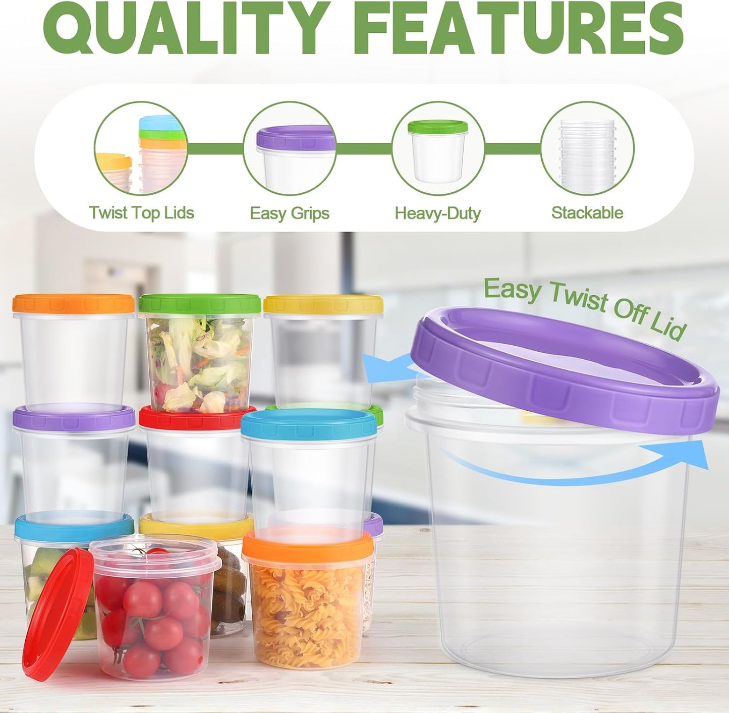 10 oz Plastic Containers with Lids, 12 Pack Stackable Small Freezer Container, Reusable Clear Food Storage Meal Prep Containers for Snack Fruit, Microwave & Dishwasher Safe