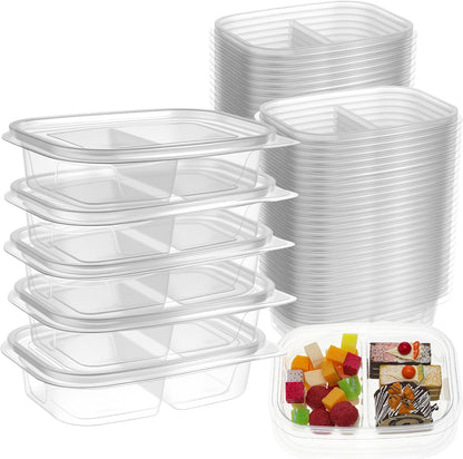 Chunful 36 Pcs 3 Compartment Transparent Snack Containers with Lids Disposable Bento Box Plastic Food Meal Prep Containers for Condiment Salad Dipping School Work Lunch