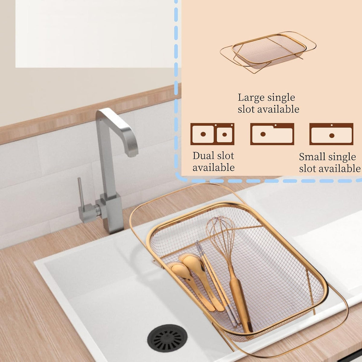 Stainless Steel Sink Strainer, Mesh Drain Basket with Grip Handles for Straining Vegetables Draining Fruits Kitchen Use