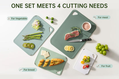 THETCHRY Plastic Cutting Board Set of 4, Extra Large Cutting Board for Kitchen with Non-Slip, Large -Small Chopping Board for Cooking, Bpa Free, with Grip Handle,Green