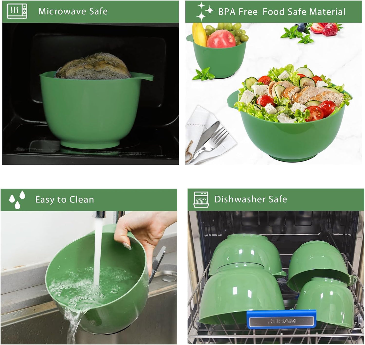 BoxedHome Nesting Plastic Mixing Bowl Set With Pour Spout, Microwave and Dishwasher Safe, BPA free Non-Slip Base, Set of 4 Size 1.7, 2.5, 3.5 and 4.5qt, Great for Prepping, Baking, Cooking (Dark Blue)