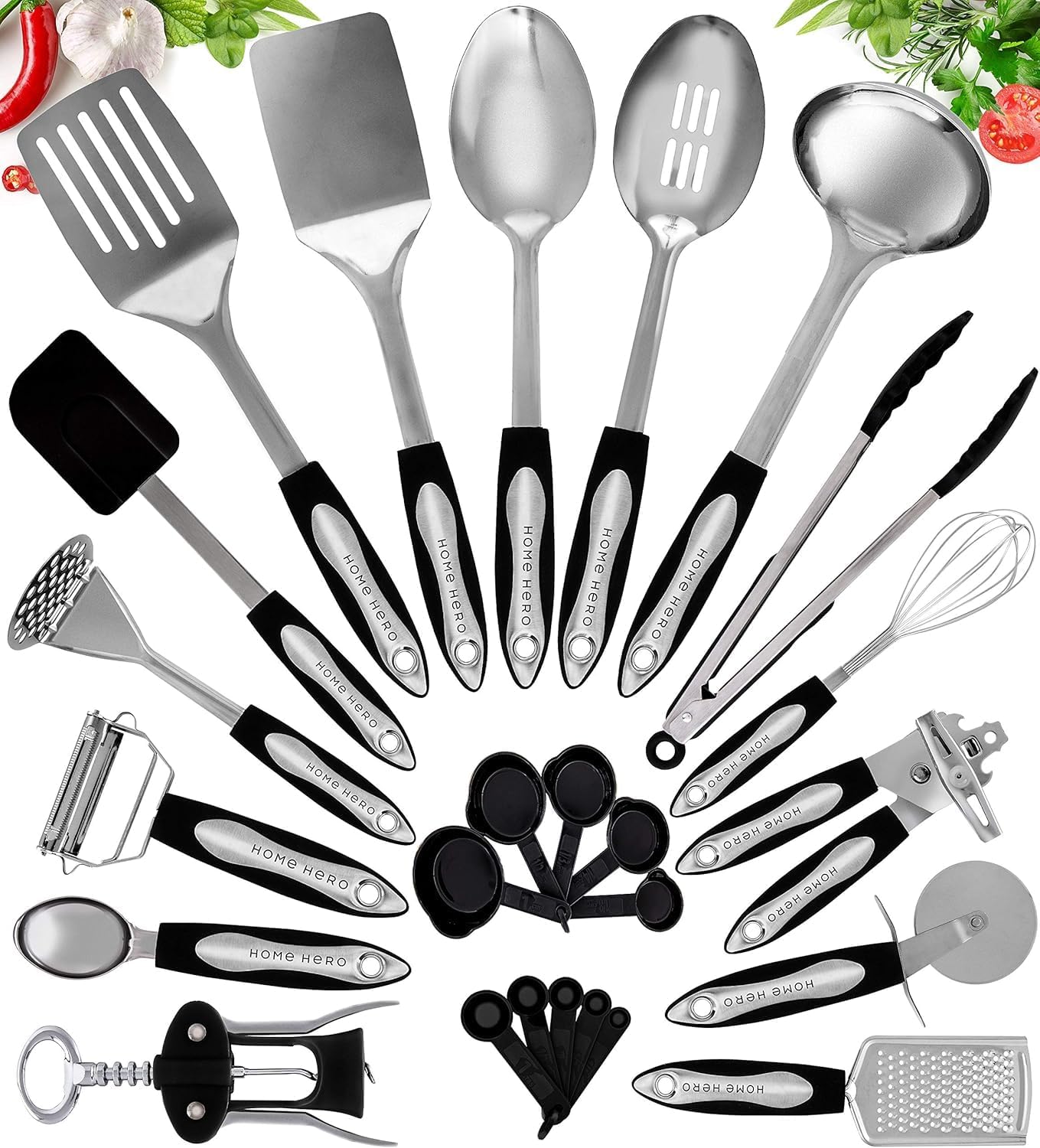 Home Hero Silicone Kitchen Utensils Set - Heat Resistant Non-Scratch Cooking Utensils - Ergonomic Silicone Spatula Set - Dishwasher Safe Kitchen Tools - 26 Piece, Stone
