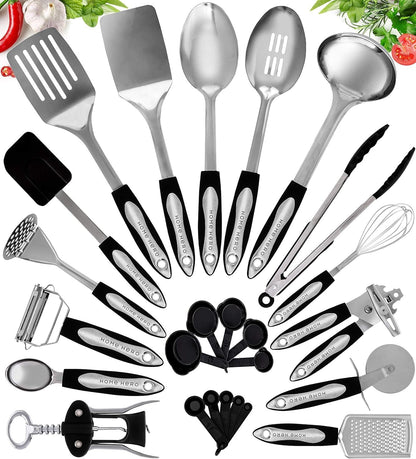 Home Hero Silicone Kitchen Utensils Set - Heat Resistant Non-Scratch Cooking Utensils - Ergonomic Silicone Spatula Set - Dishwasher Safe Kitchen Tools - 26 Piece, Stone