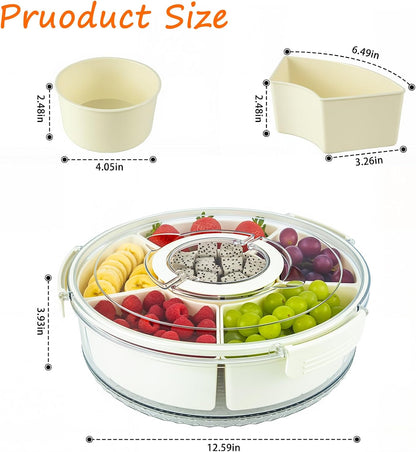 Divided Serving Tray with Lid and Handle,Rotation serving tray with lid,travel Snackle Box Charcuterie Container Portable Storage Organizer for Candy Divided Serving