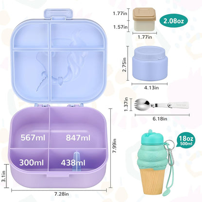 Lunch Box Kids, Leak Proof 5 Compartment Bento Box for Kids, 13oz Thermo for Hot Food Kids Lunch Box,Hot Lunch Box for School Travel
