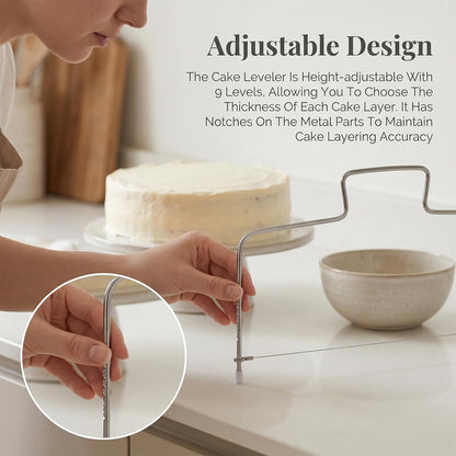 Stainless Cake Cutter Slicer Leveler, Cake Leveler Tool Even Layers Cakes Slicer Tool with 3Pcs Scraper 12-Inch by 6-Inch Adjustable 2-Wire Layer Tools for Baking