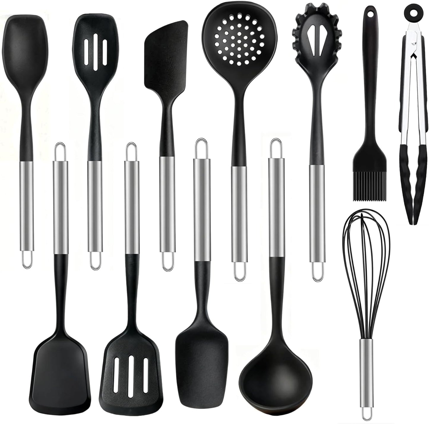 Silicone Kitchen Utensils Set, 5 PCS Heat Resistant Non Stick Cooking Tools, Silicone Spatula/Turner/Serving Spoon/Soup Ladle/Slotted Spoon, for Home and Camping