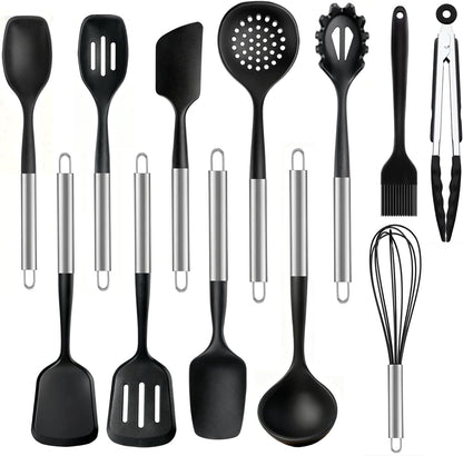 Silicone Kitchen Utensils Set, 5 PCS Heat Resistant Non Stick Cooking Tools, Silicone Spatula/Turner/Serving Spoon/Soup Ladle/Slotted Spoon, for Home and Camping