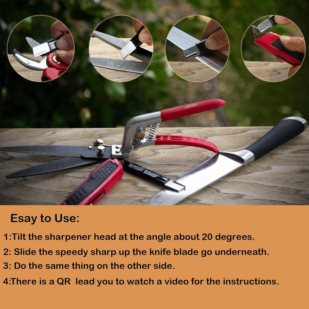 Tool Sharpener, Blade Sharpener, Carbide Sharpener, Knife Sharpening Tool for Kitchen knives Garden Tools Axe Pocket Knives Pruning Shears Hedge Scissors Clippers Pocket Knives (RED)