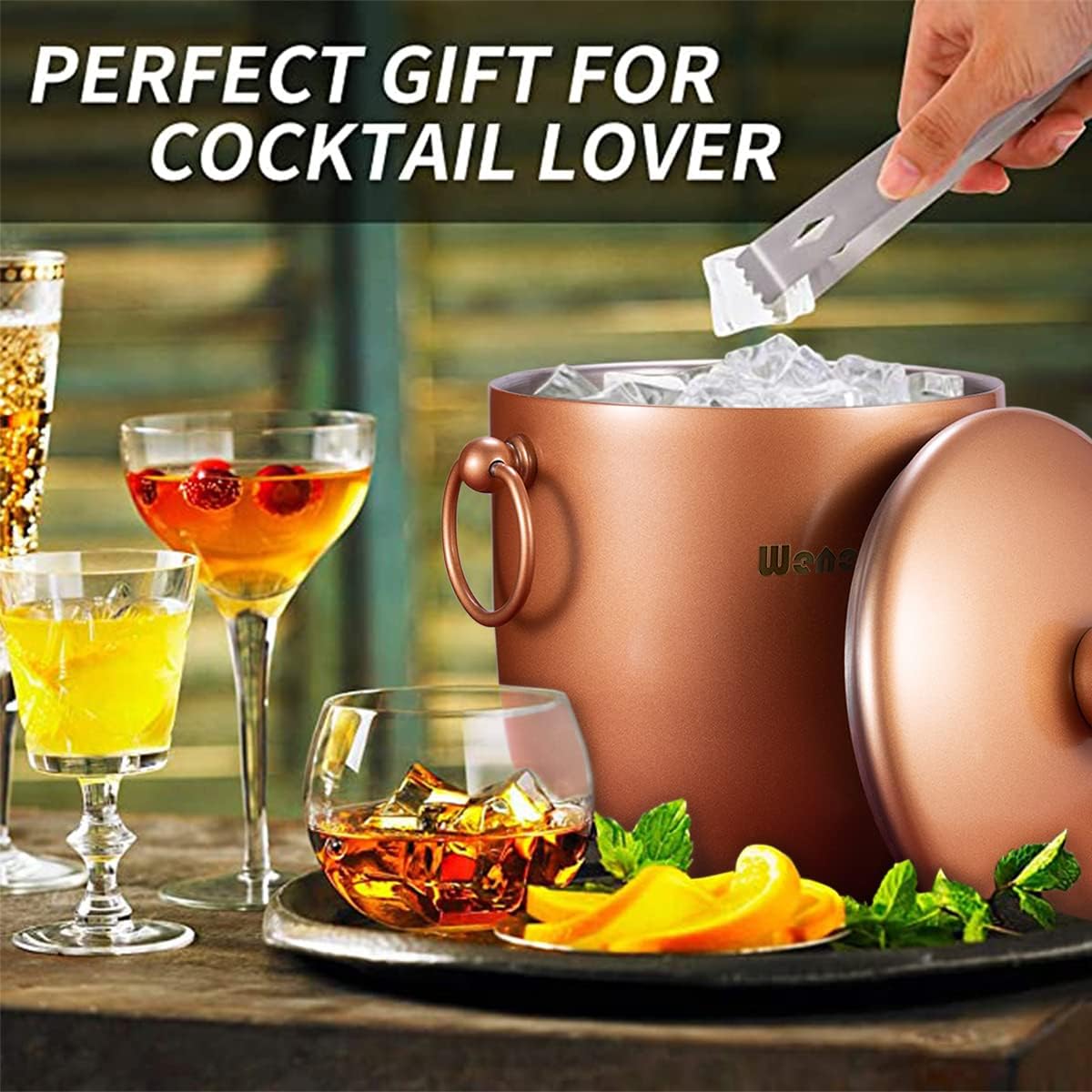 Ice Bucket with Lid, Scoop, Tongs and Strainer - Well Made Insulated Stainless Steel Keep Ice Frozen Longer - Ideal for Cocktail Bar, Parties, Chilling Wine, Champagne - 3 Liter (Stainless Steel)
