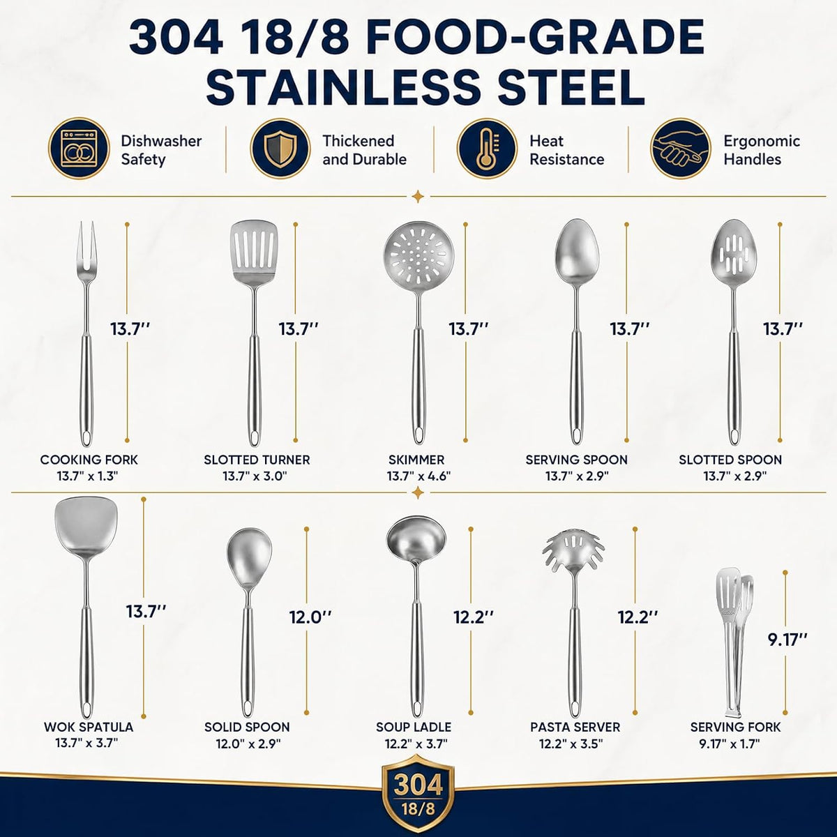 Newness Soup Ladle, [Rustproof, Heat Resistance, Integral Forming] Resilient 304 Stainless Steel Soup Spoon with Vacuum Ergonomic Round Handle, Cooking Spoon for Kitchen, 13.7 Inches