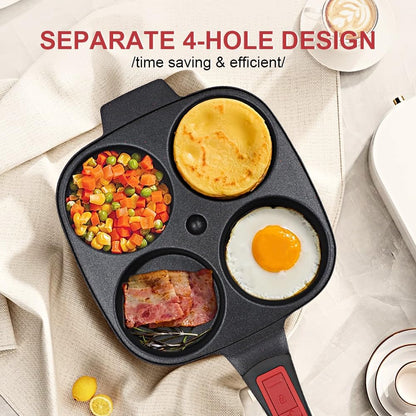 RANX INGST 4-Cup Egg Pan with Lid, Nonstick Omelette Skillet - Red