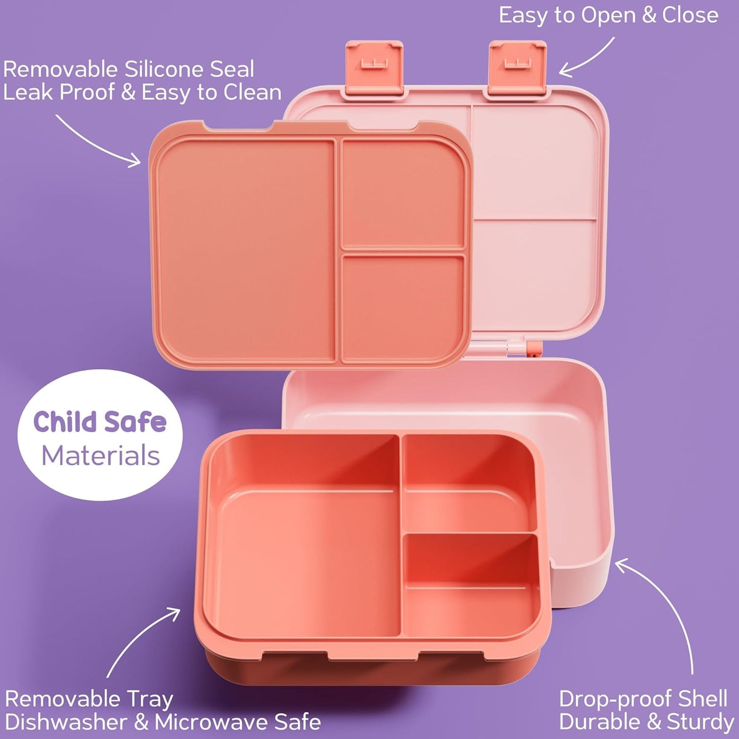 Fimibuke Bento Lunch Box for Kids - Toddler Snack Bento Box Container with 3 Compartments, Stainless Steel Water Bottle, Insulated Lunch Bag, Ice Pack Set for Ages 3-12 Girl Boy Daycare Back to School