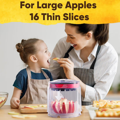 Newness 5.12-Inch Apple Slicer – Extra-Large, Ultra-Safe Stainless Steel Cutter for 8 Perfect Slices, Effortless Cutting, Cuts All the Way Through with Transparent Bowl