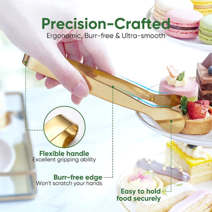 12 Pcs Gold Serving Tongs, Stainless Steel Ice Tongs Mini Sugar Tongs for Kitchen Appetizers, Party. Ting Tongs for Serving Food, Ice, Sugar Cube, Salad, Desserts