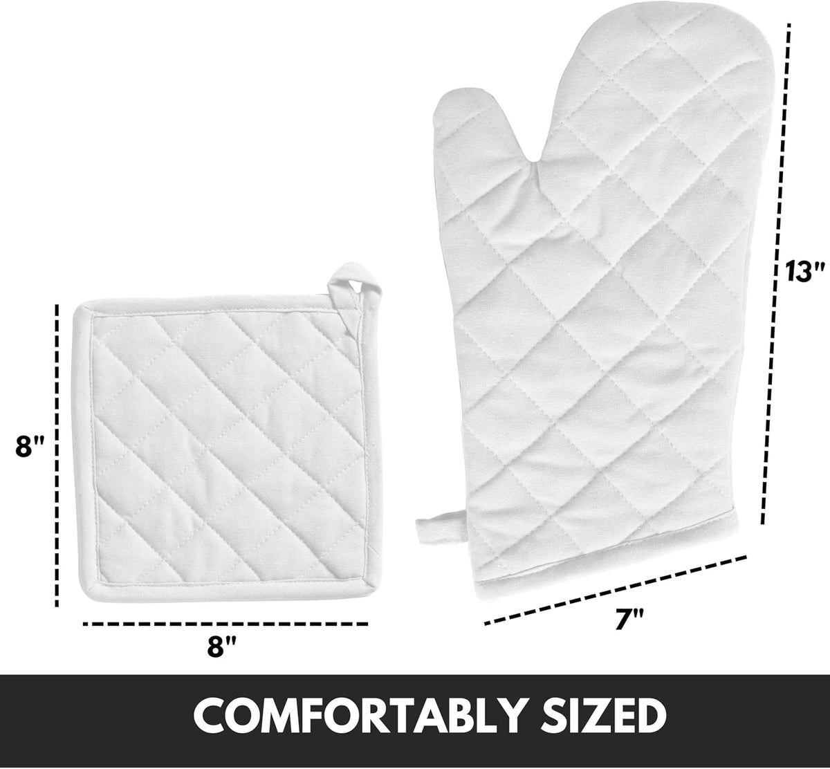 Oven Mitt (7"x13") & Pot Holder (8"x8") 100% Cotton Set of Heat Resistant Oven Gloves & Hot Pads for Gifts, BBQ, Cooking, Baking, Thanksgiving - Mustard Yellow