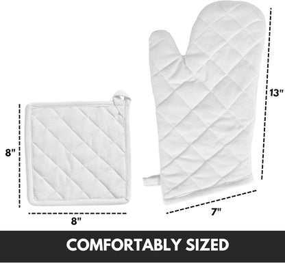 Oven Mitt (7"x13") & Pot Holder (8"x8") 100% Cotton Set of Heat Resistant Oven Gloves & Hot Pads for Gifts, BBQ, Cooking, Baking, Thanksgiving - Mustard Yellow